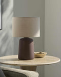 BoutiqueRugs Chiquimula Contemporary Geometric Ceramic Bedside Table Lamp for Bedroom Nightstand - Modern End Side Lighting for Living Room - Shade Linen - Cream, Navy - 15' H