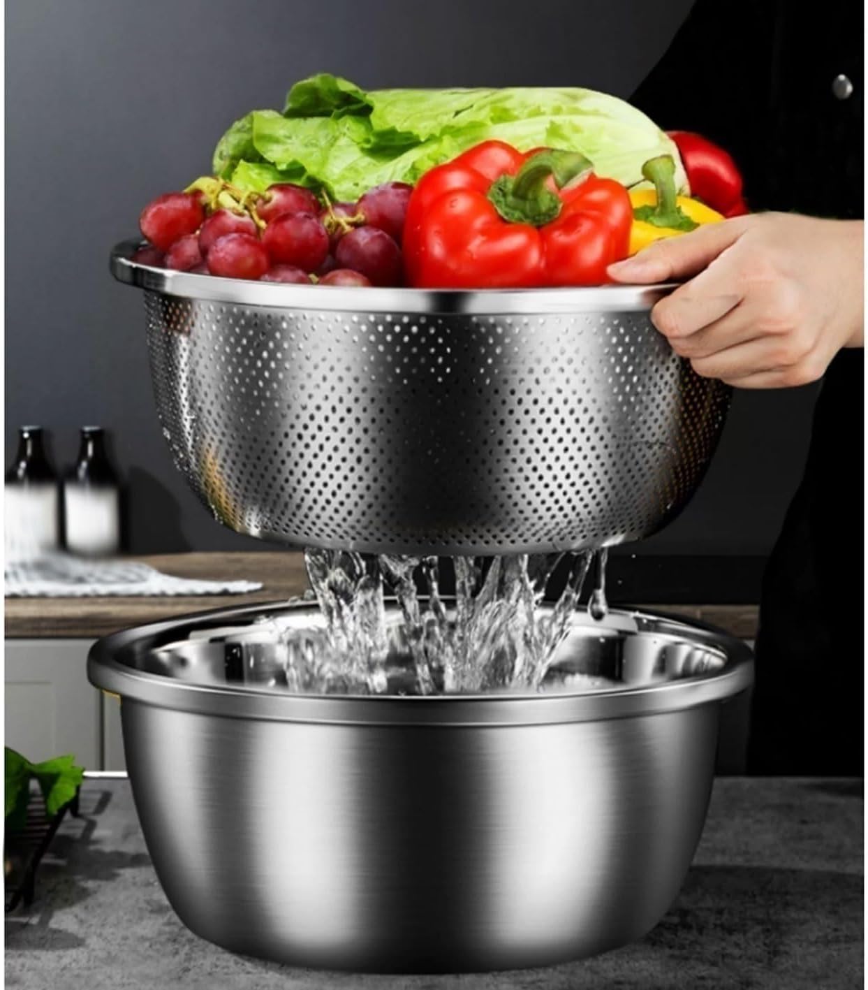 GeRRiT 316 Stainless Steel Mixing Bowls Pots Pans Salad Bowls 5 Piece Set Cooking Baking Nesting Storage Bowls Soup Bowls Barbecue Serving Trays
