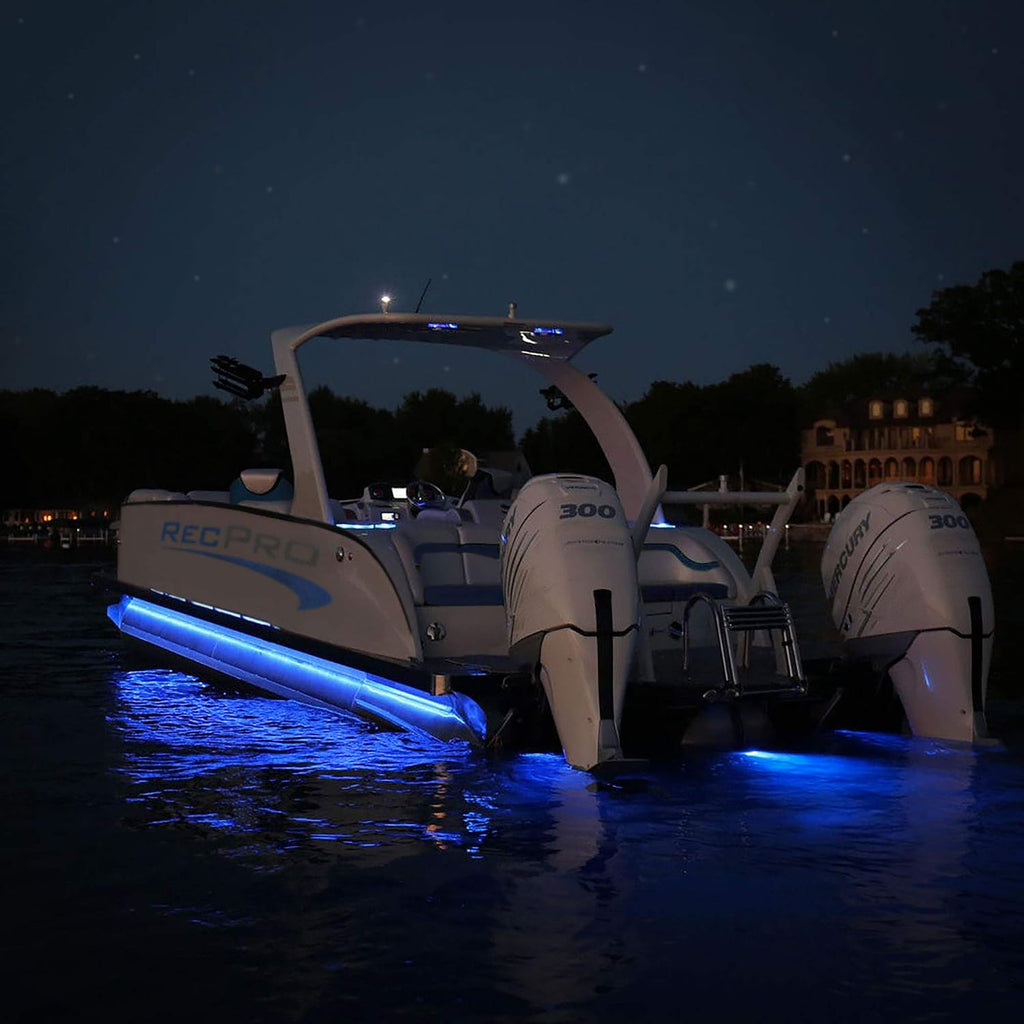 RecPro 20'-25' Pontoon Boat Under Deck LED Lights | Harness and Mounting Track Included (Blue)