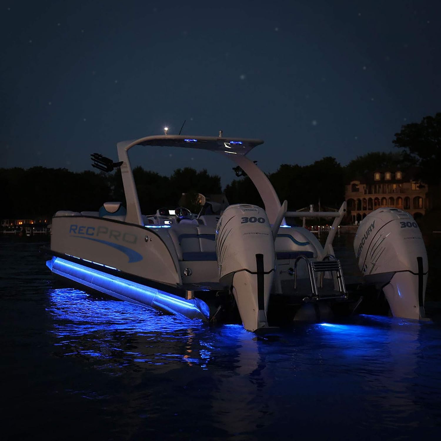 RecPro 20'-25' Pontoon Boat Under Deck LED Lights | Harness and Mounting Track Included (Blue)