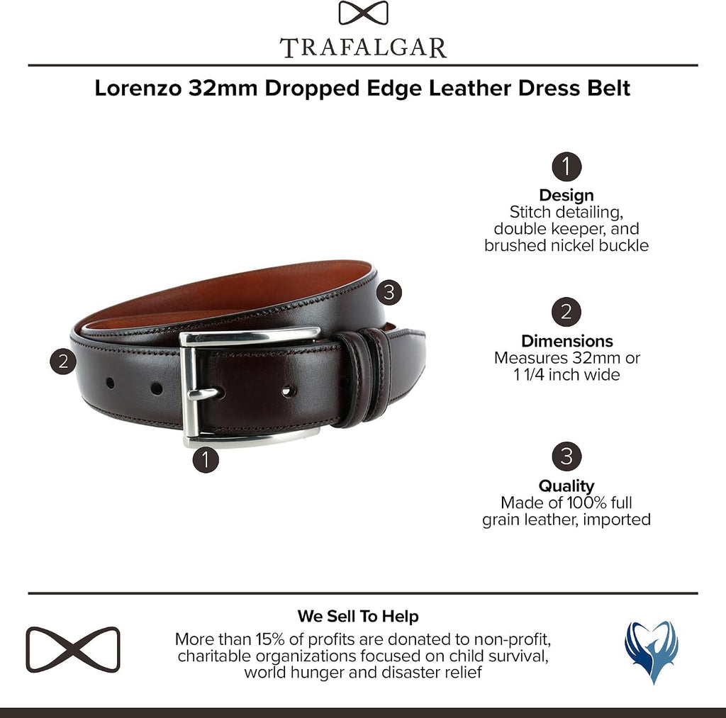 Trafalgar Men's Lorenzo 32mm Dropped Edge Leather Dress Belt
