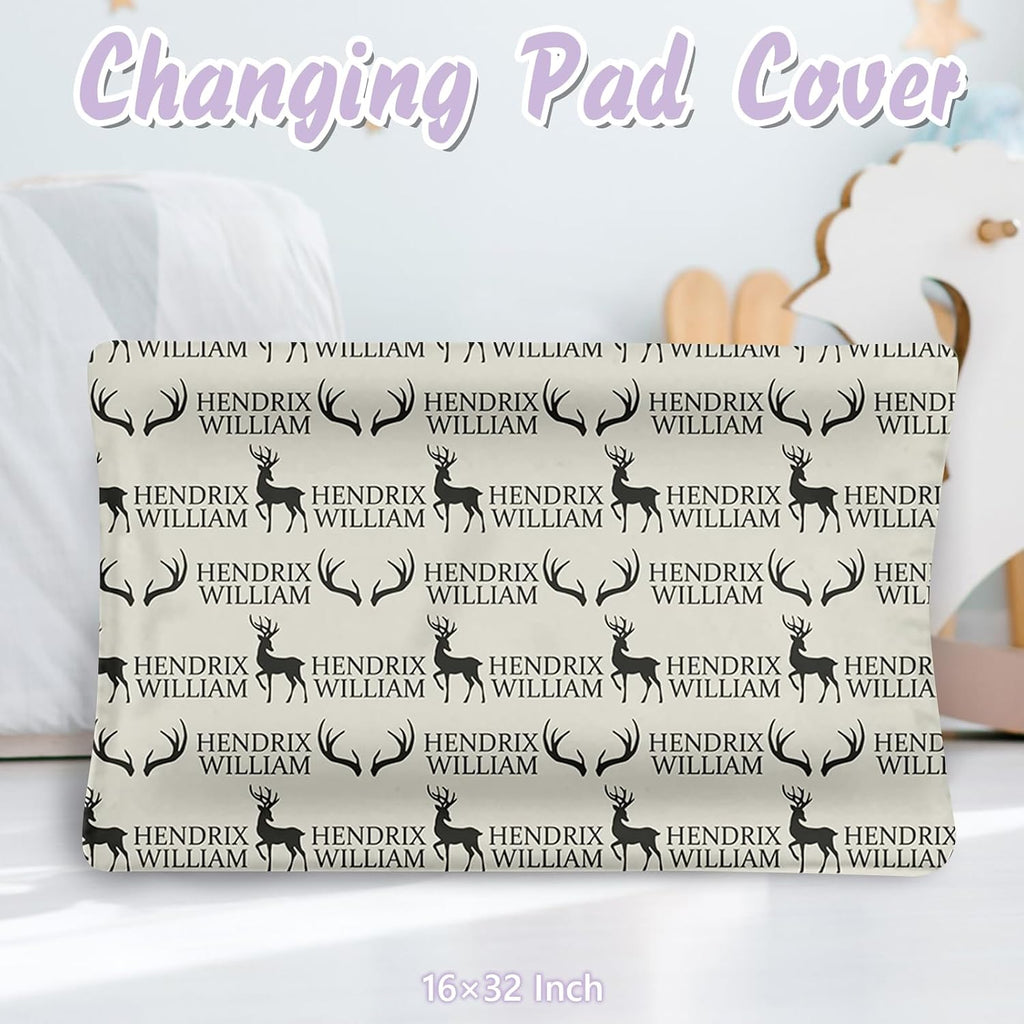 Personalized Baby Crib Bedding Set, 5 Pcs Custom Name Nursery Bedding Set for Girls Boys, Woodland Deer Baby Crib Set for Toddlers Infants, Double Layer Bedding Crib Sets Customized Gifts