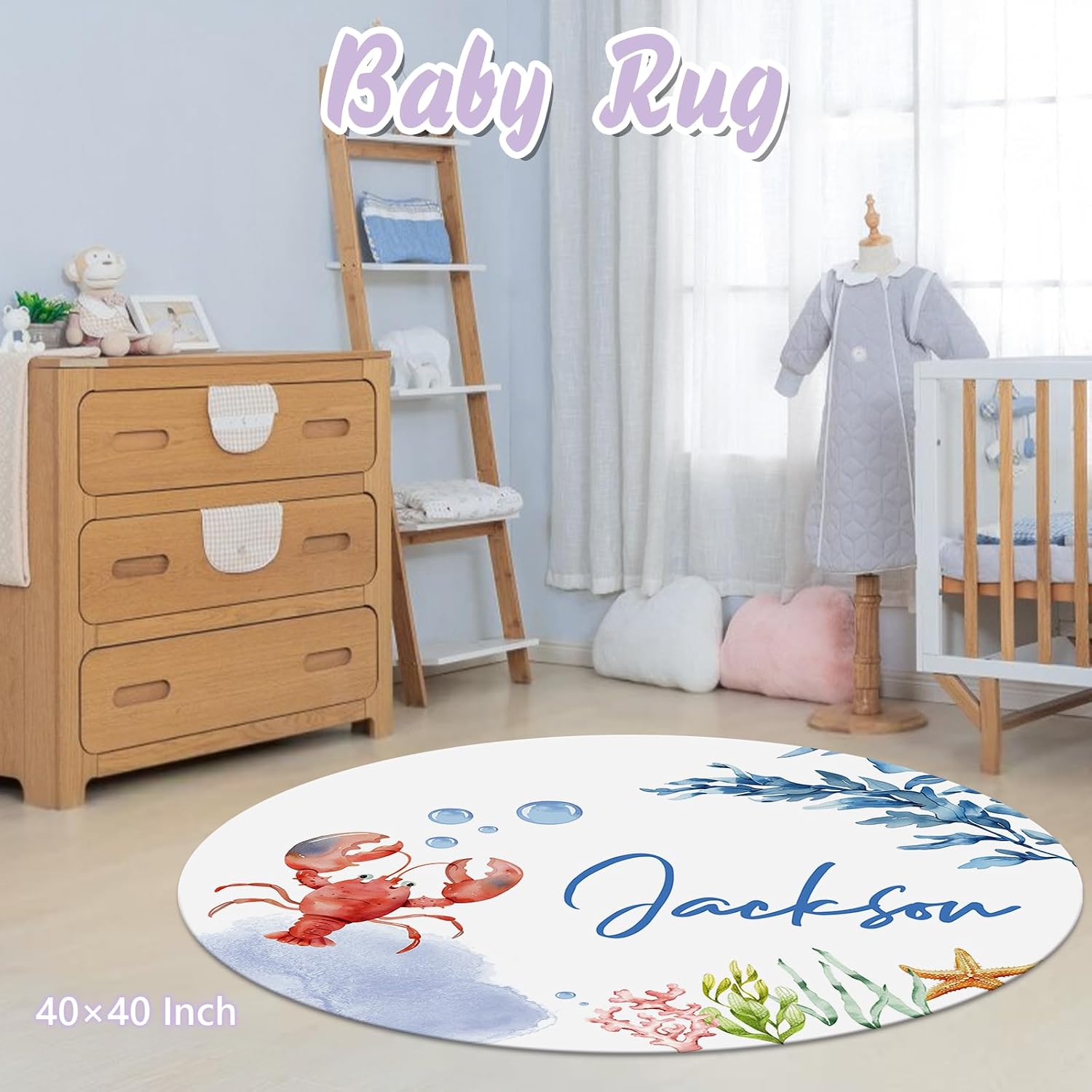 Personalized Baby Crib Bedding Set, 5 Pcs Custom Name Nursery Bedding Set for Girls Boys, Ocean Animals Baby Crib Set for Toddlers Infants, Double Layer Bedding Crib Sets Customized Gifts