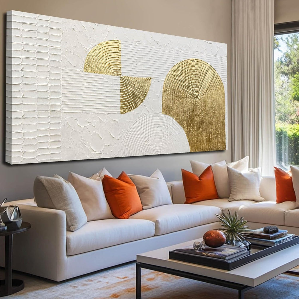 VAYIMDH Large Canvas Wall Art for Living Room Gold Wall Decor White Paintings Abstract Pictures Hand Drawn Arts for Office Hotel 29'x58'