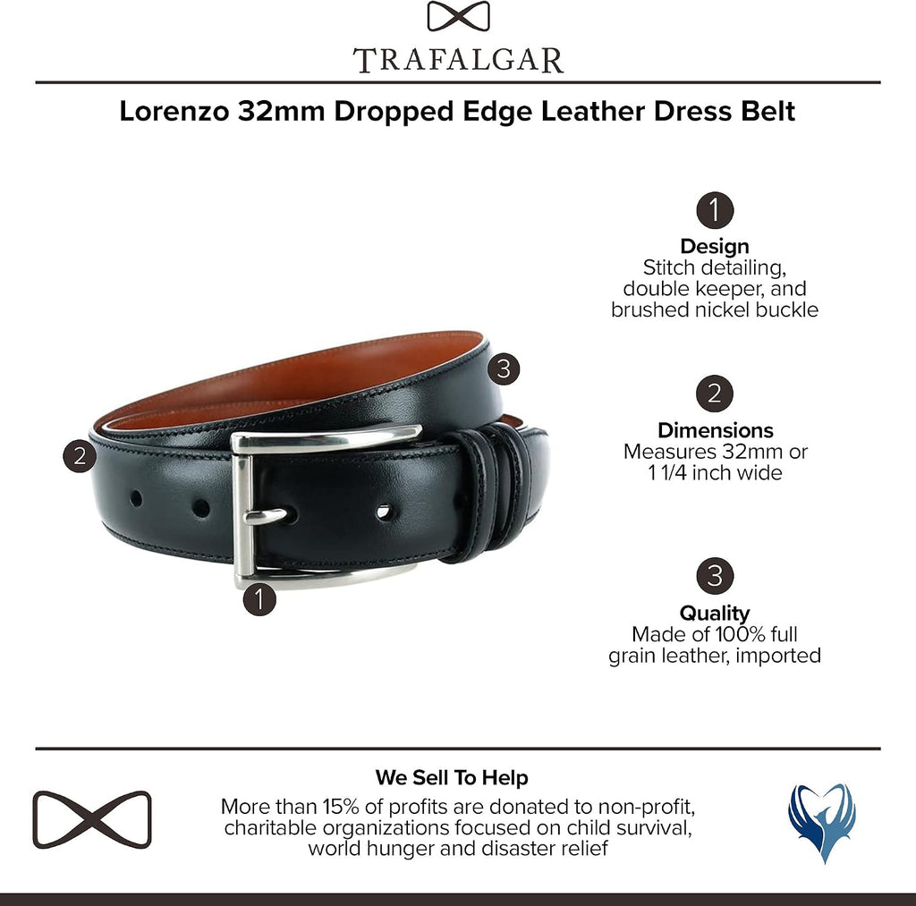 Trafalgar Men's Lorenzo 32mm Dropped Edge Leather Dress Belt