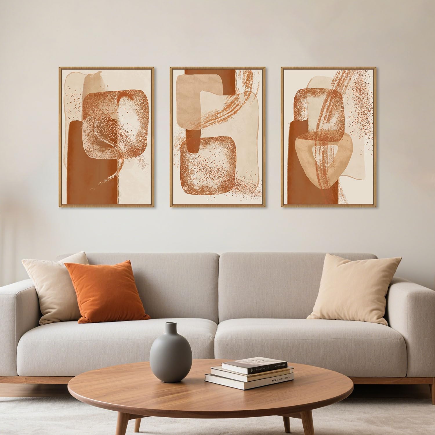 Celestdeco Large Neutral Abstract Orange Framed Canvas Wall Art Set,Modern Minimalist Block Wall Decor,Boho Beige Brown Geometric Artwork for Living Room,Bedroom,Dining Room,Office-24 x36 x3