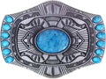 Men's Western Belt Buckle - Vintage Turquoise with Native American & Cowboy Elements