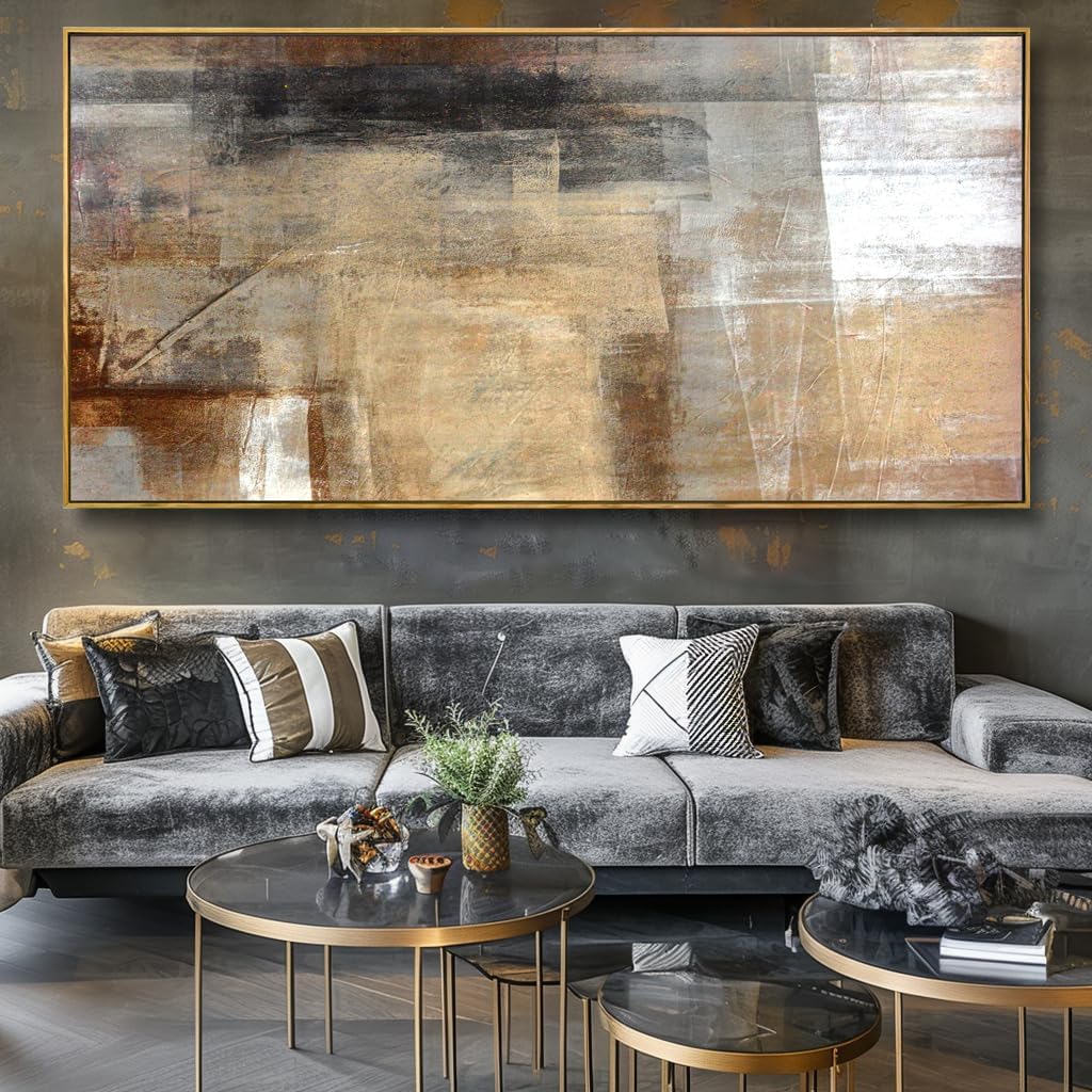 Wall Art Abstract Wall Decor Yellow Black Ink Canvas Painting Modern Artwork for Living Room Bedroom Dining Room Home Office Decor 24'x48' with Framed