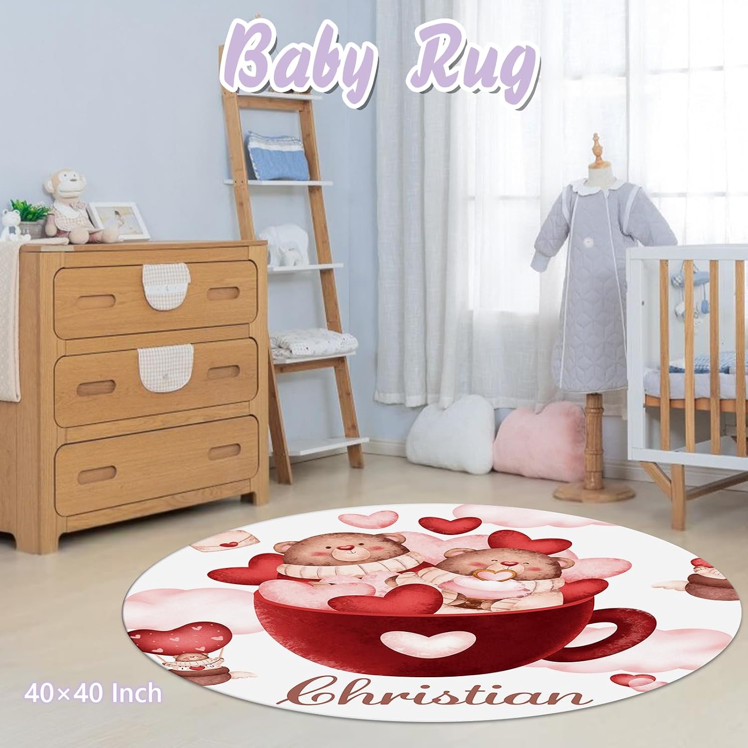 Custom Baby Crib Bedding Set, 5 PCS Personalized Name Baby Crib Sets for Girls Boys, Lovely Bear Theme Nursery Bedding Sets for Infant Toddler, Double Layer Flannel Bed Set Customized Gifts