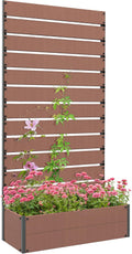 Outsunny Raised Garden Bed with Trellis for Climbing Plants, Planter Box with Self Draining Gap, Freestanding Trellis Planter for Outdoor, Patio, Deck, 35.75' x 15' x 70.75', Light Brown