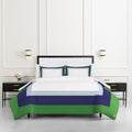 kate spade new york Color Block King Comforter Set, 300 Thread Count and 100% Cotton Cover, All Season 3 Piece Reversible Bedding Set, Machine Washable, Navy, Green and White