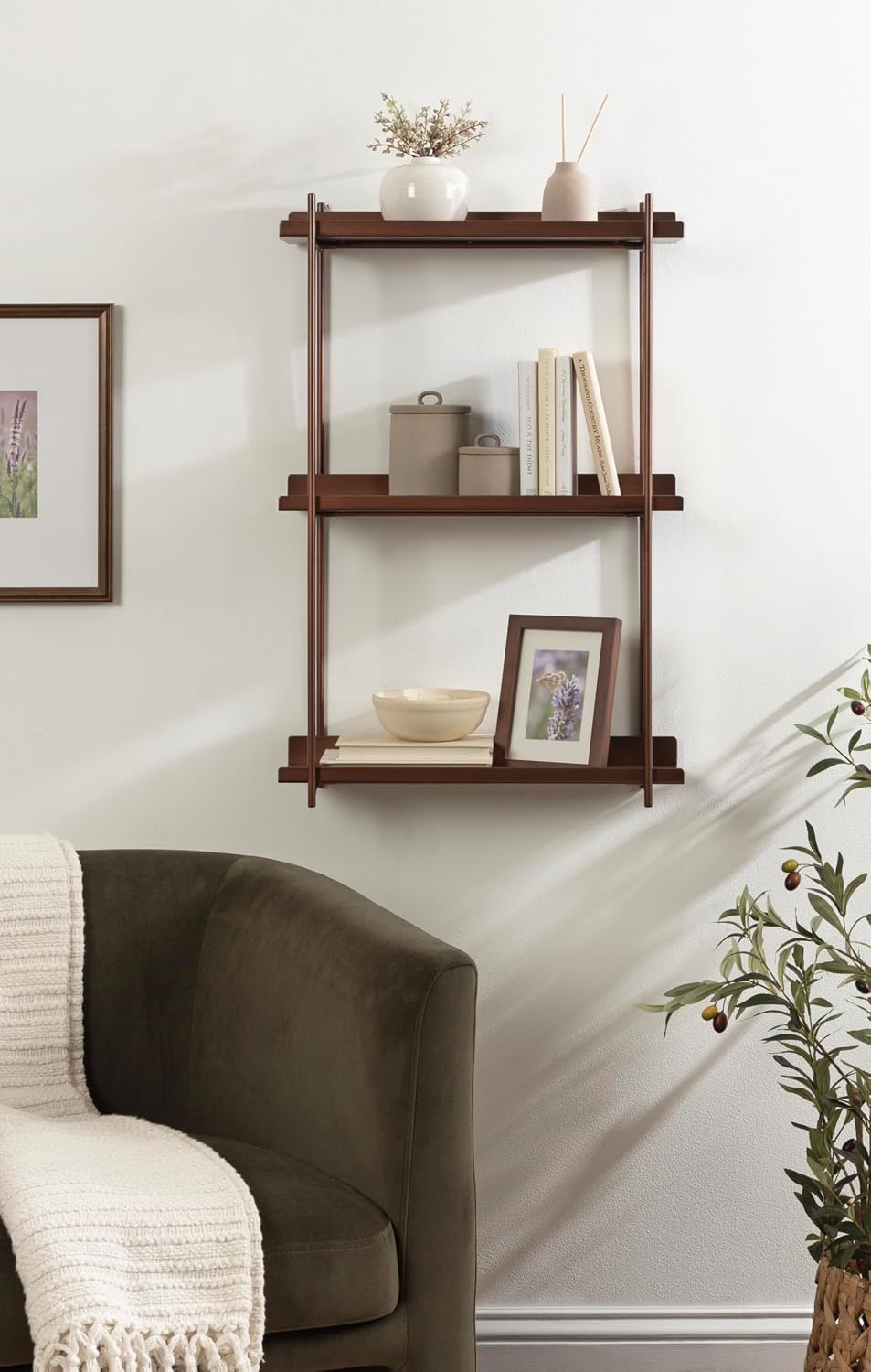 Kate and Laurel Dominic Modern Metal Bathroom Shelf; 20 x 7 x 30; Bronze; Contemporary Sleek 3-Tier Floating Shelves for Wall Decor; Display; and Over Toilet Storage