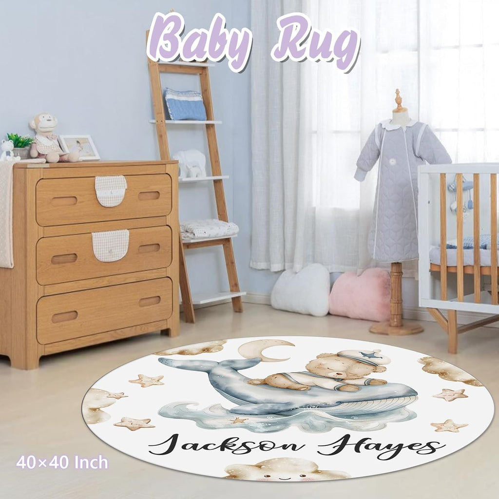Custom Baby Crib Bedding Set, 5 PCS Personalized Name Baby Crib Sets for Girls Boys, Sleeping Bear Theme Nursery Bedding Sets for Infant Toddler, Double Layer Flannel Bed Set Customized Gifts