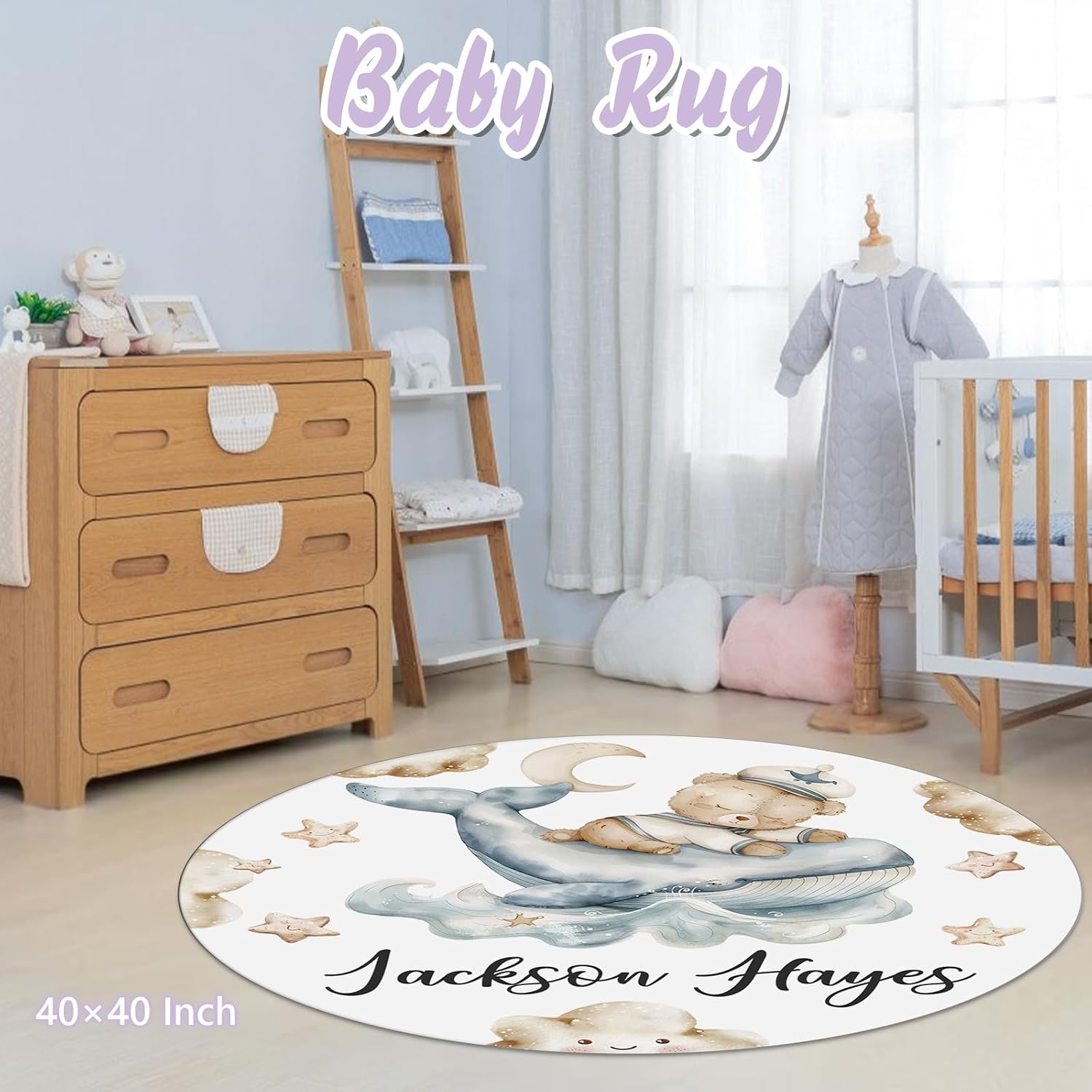 Custom Baby Crib Bedding Set, 5 PCS Personalized Name Baby Crib Sets for Girls Boys, Sleeping Bear Theme Nursery Bedding Sets for Infant Toddler, Double Layer Flannel Bed Set Customized Gifts