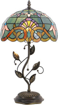 Tiffany Table Lamp Stained Glass Desk Lamp Metal Leaf Base Reading Light 12X19 Inch (Baroque Style)