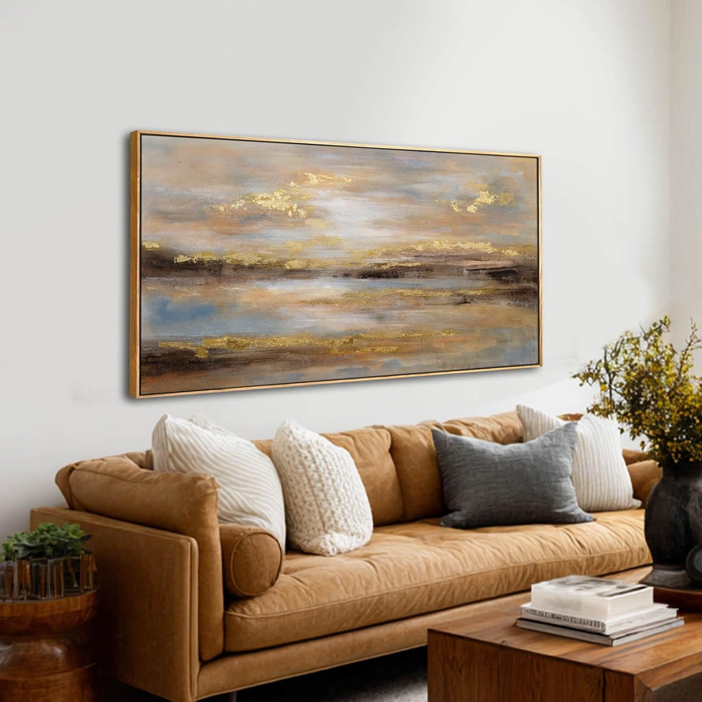 Gold Abstract Wall Art Decor Neutral Canvas Pictures Wooden Framed Wall Decor Colorful Art Prints for Living Room Dining Room Bedroom 24x48 Inch