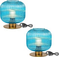 Blue Table Lamps for Bedroom Set of 2, Small Glass Table Lamp Plug in with On/Off Switch, Mid Century Modern Globe Bedside Lamp Coastal Lamps for Bedrooms Living Room Study Room