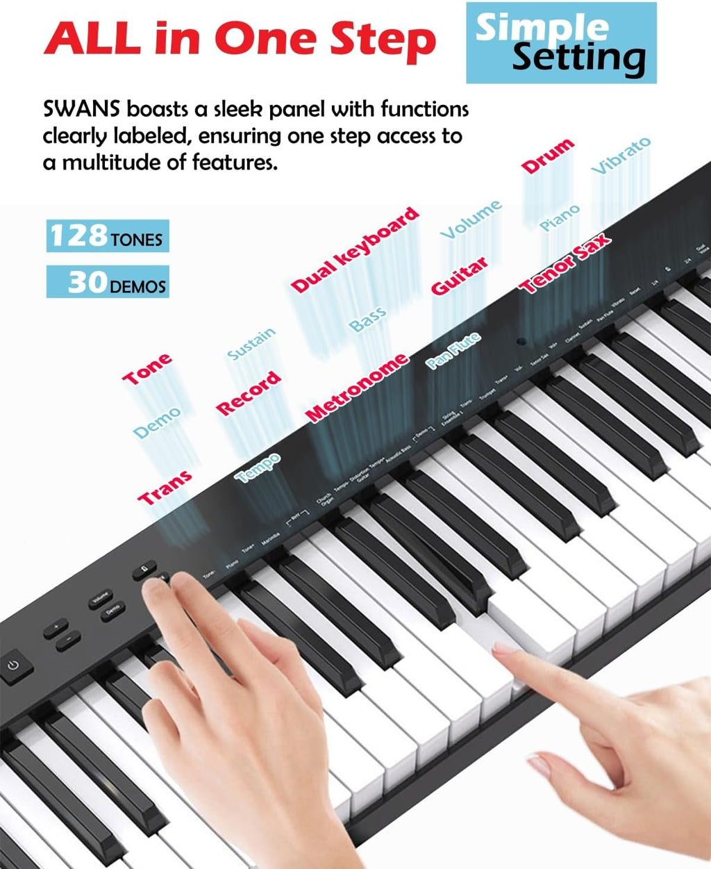 NikoMaku Semi-weighted 88 Keys Piano Keyboard Compact Portable Digital Piano Set for Beginners with Stand, Carrying Case, Sustain Pedal, Headphones, SWAN-S Black