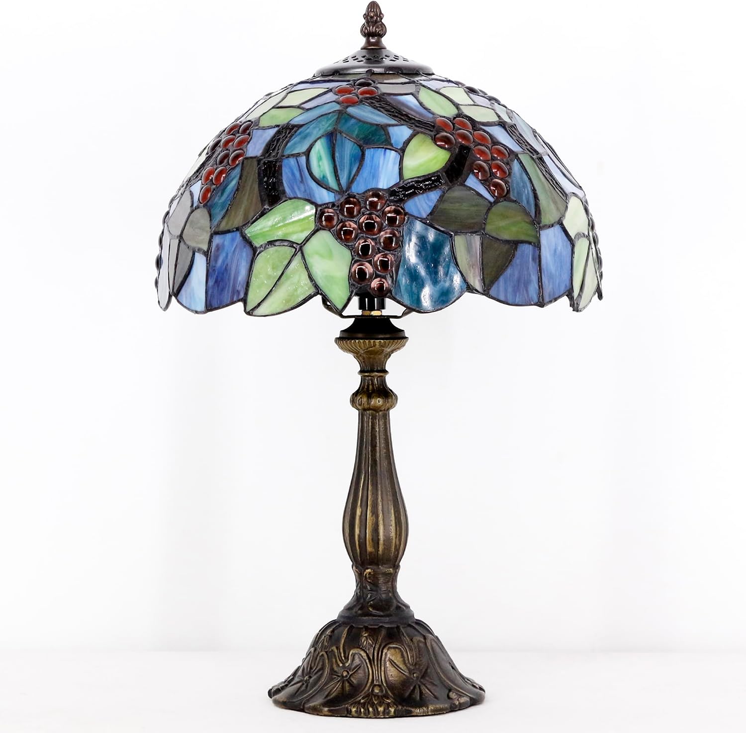 Tiffany Stained Glass Touch Control Table Lamp Purple Grape Style 12×12×19 Inches Desk Reading Light Bedroom Office