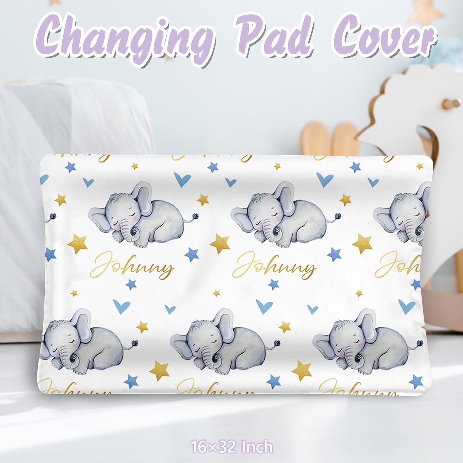 Personalized Baby Crib Bedding Set, 5 Pcs Custom Name Nursery Bedding Set for Girls Boys, Blue Elephant Baby Crib Set for Toddlers Infants, Double Layer Bedding Crib Sets Customized Gifts
