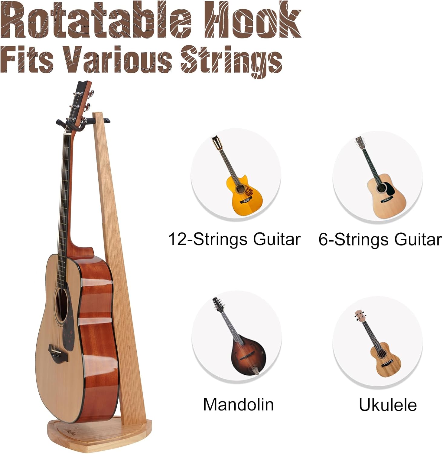 Dual Guitar Stand, 2 Pack Acoustic Stand for 2 Electric, Bass, Mandolin, Red Oak Wooden Double Guitar Floor Holder for Home Decor, Studio Display, Wood Instrument Floor Holder, Gifts for Men