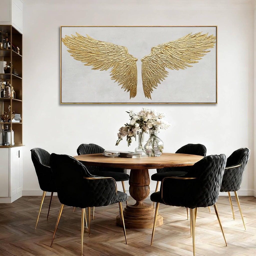 Abstract Wall Art Gold and White Pictures Wall Decor for Living Room Bird Minimalist Art Framed Canvas Artwork for Office Dining Room 24x48 Inch