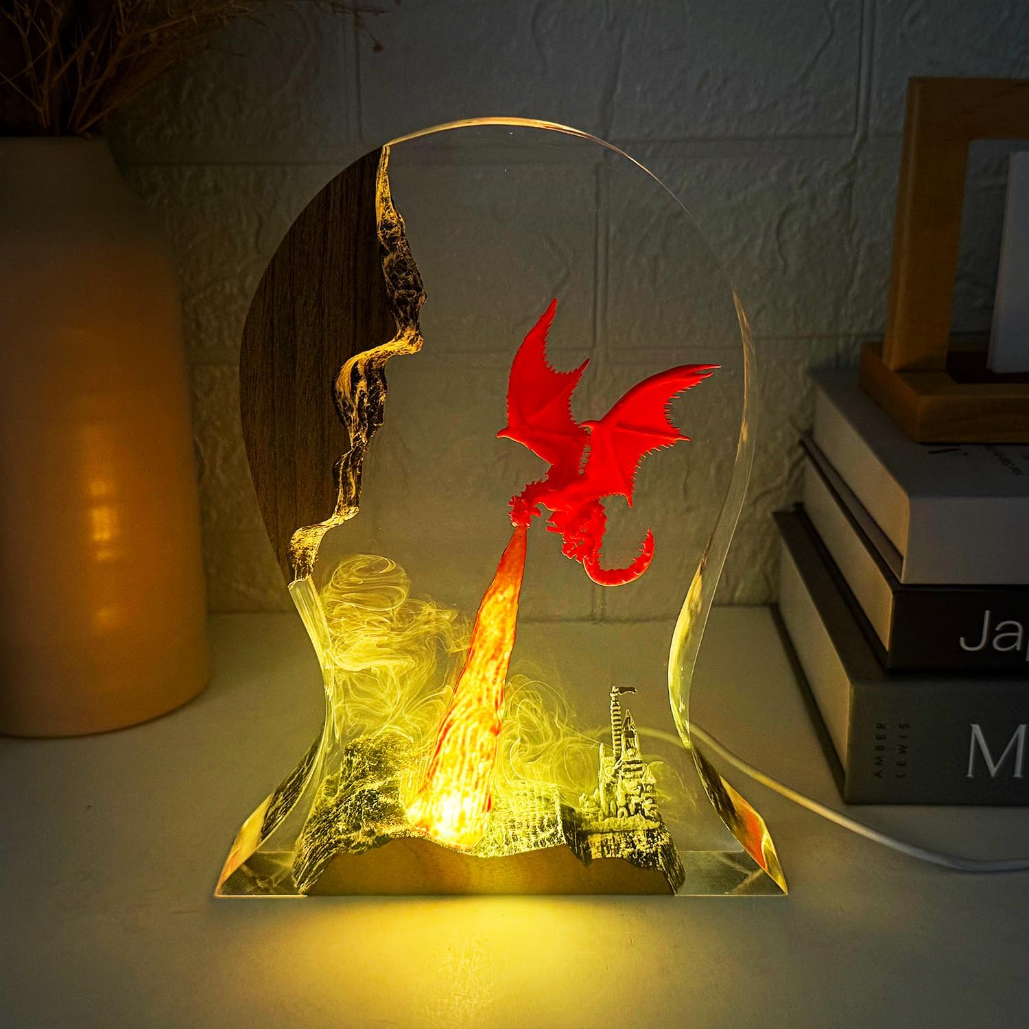 Epoxy Fire Dragon Resin Lamp,Handmade Resin Headset Holder RGB Night Light,Fantasy Decor for Home & Office,Cool Dragon Lovers Collectibles,Unique Birthday Gifts for Him Adults,Men & Gamers (9'x6')