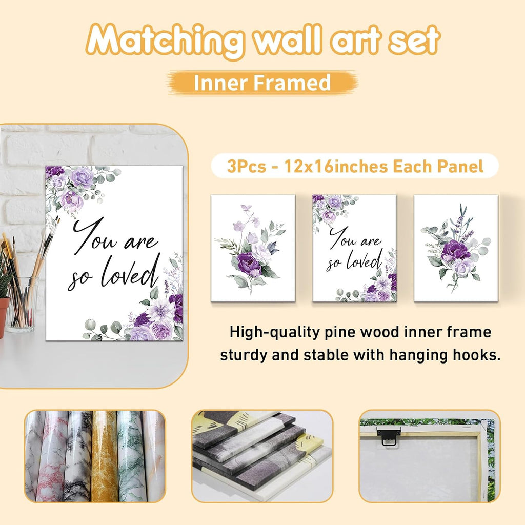 Terwex Personalized Baby Bedding Set - 5 Pcs Custom Toddlers Bedding Set with Infant Name - Soft Double Layer Nursery Crib Set for Girls Boys - Customized Infant Gifts for Baby Shower - Purple Flowers