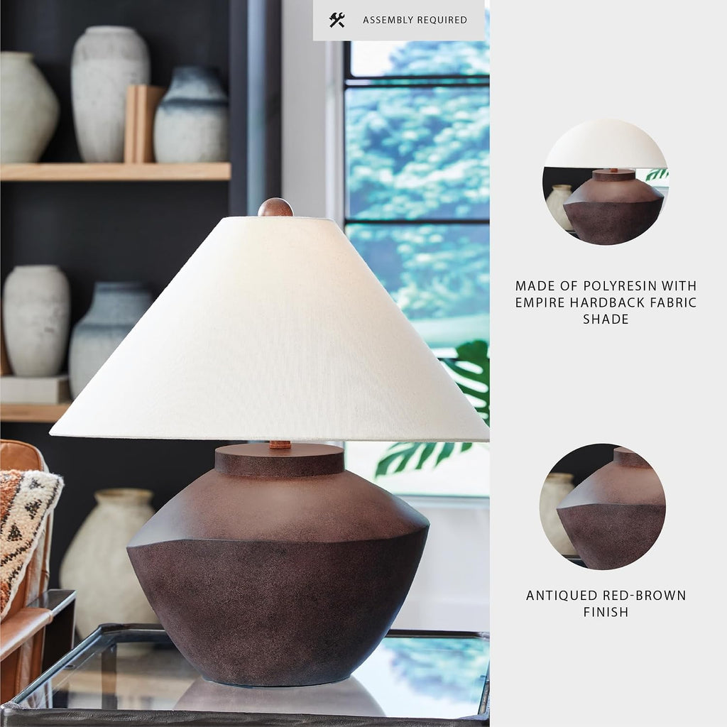 Signature Design by Ashley Honsworth Mid Century Modern Table Lamp with Empire Shade, Dark Brown