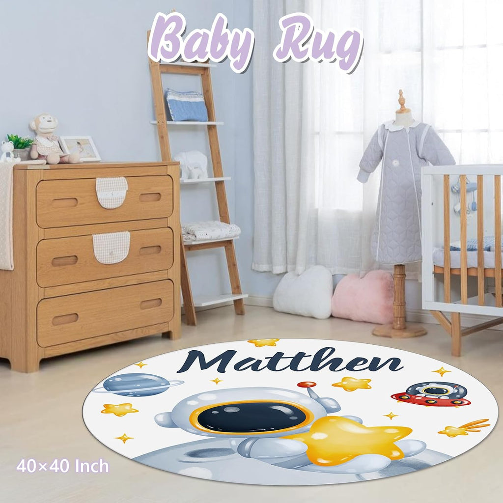 Custom Baby Crib Bedding Set, 5 PCS Personalized Name Baby Crib Sets for Girls Boys, Spaceman Theme Nursery Bedding Sets for Infant Toddler, Double Layer Flannel Bed Set Customized Gifts