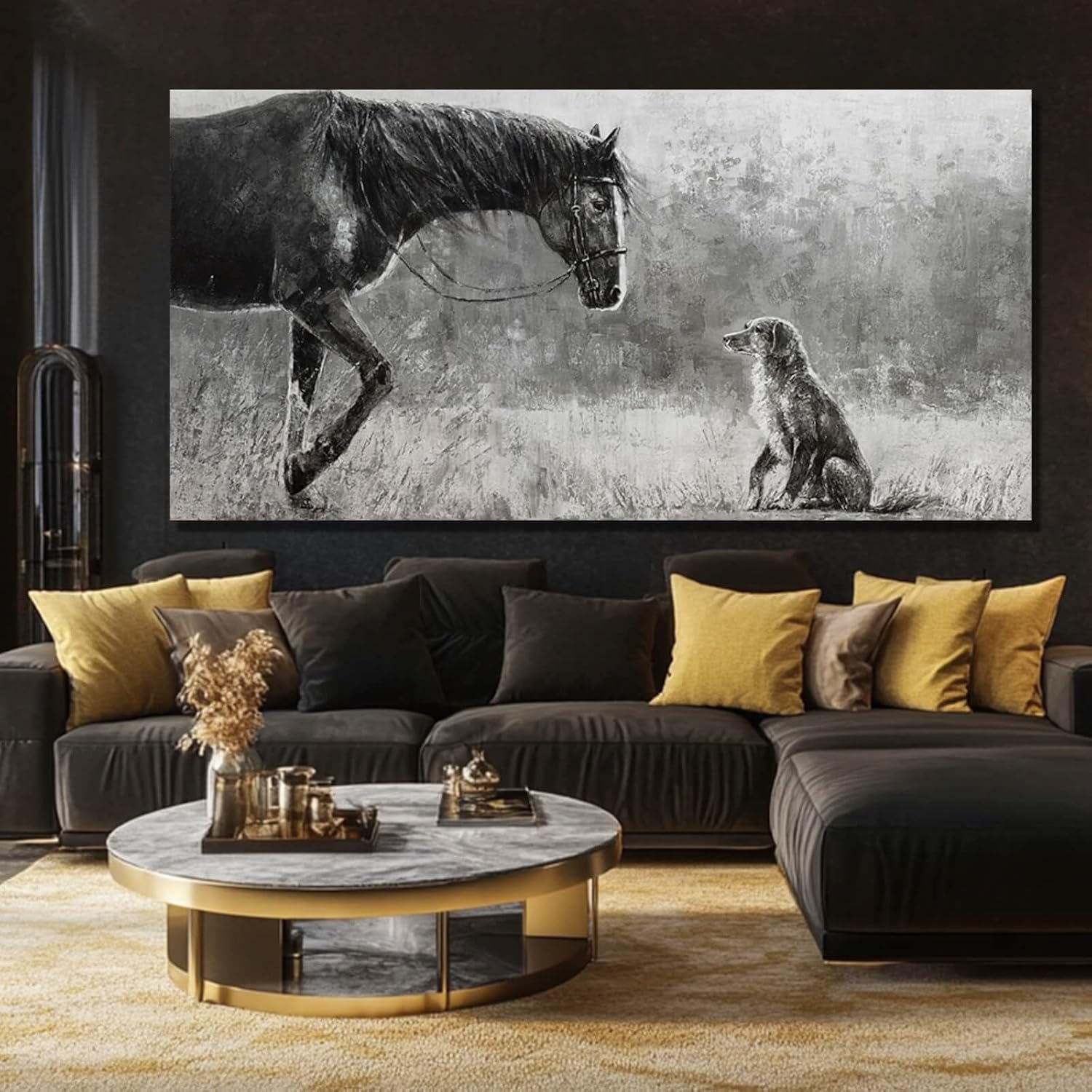 Artexist Horse Canvas Wall Decor Grey Wall Picture Modern Wall Hangings Decor 29'x58' Canvas Wall Art for Bedroom Kitchen Artwork