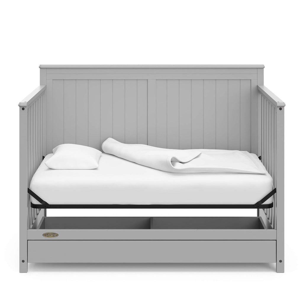 Graco Hadley 5-in-1 Convertible Crib with Drawer – GREENGUARD Gold Certified, Fits Standard Crib Mattress, Converts to Toddler Bed, Daybed and Full Bed, 4 Adjustable Mattress Heights (Pebble Gray)