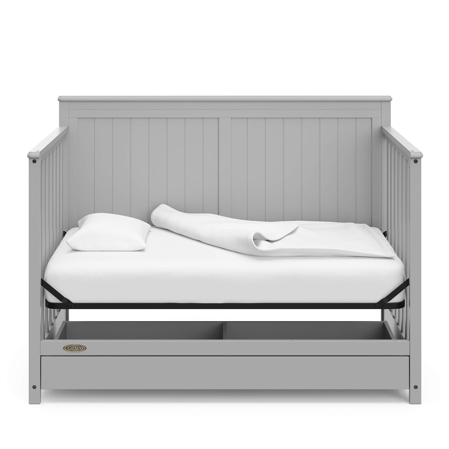 Graco Hadley 5-in-1 Convertible Crib with Drawer – GREENGUARD Gold Certified, Fits Standard Crib Mattress, Converts to Toddler Bed, Daybed and Full Bed, 4 Adjustable Mattress Heights (Pebble Gray)