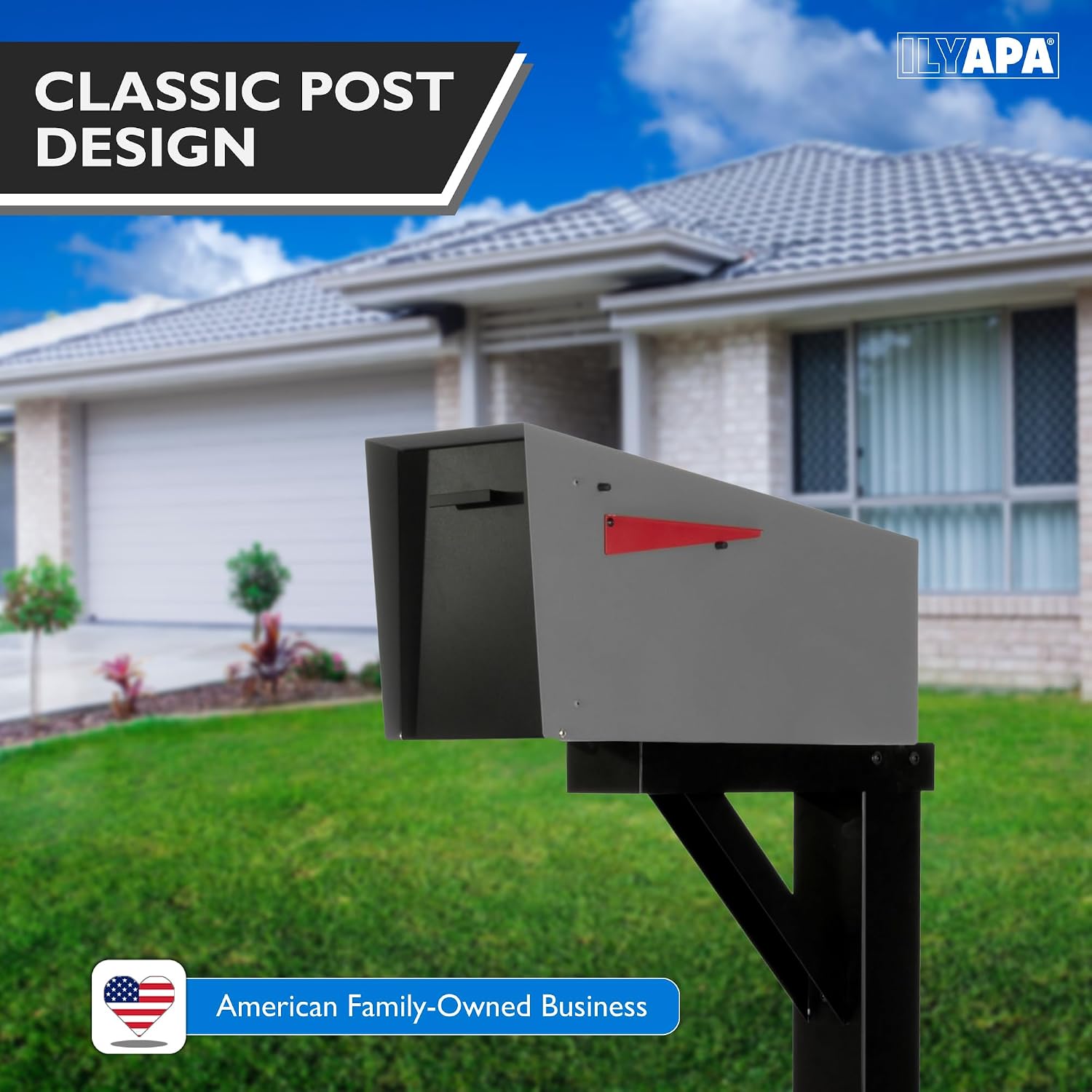 Ilyapa Black Mailbox Post & Mounting Plate Kit: 43x4x4 Metal Sleeve for Residential Curbside Mailboxes with Universal Brackets, No Wood Required