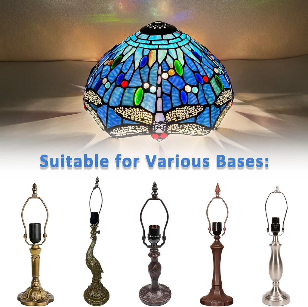 Capulina Tiffany Lamp Shade 12 Inches Wide Accessories Replacement Blue Dragonfly Style Stained Glass Lampshade for Table Lamp
