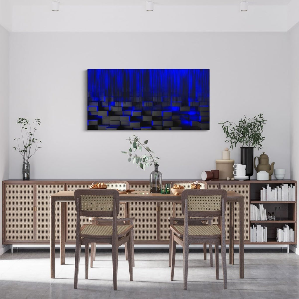 Feelyou Blue and Black Large Artwork 29'x58' for Home Decor Bathroom Office Decorations Artwork Posters Honeycomb Canvas Wall Art for Living Room Bedroom Strip Lines Painting