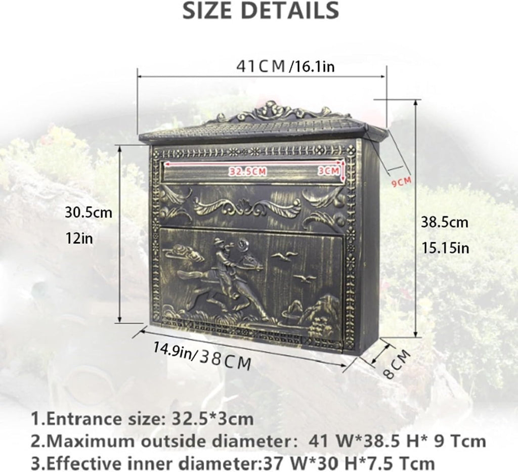 Wall Mounted Mailboxes for Outside Post Box Retro Cast Aluminum Mailbox Antique Suggestion Box for Front Door Fence Drop Box