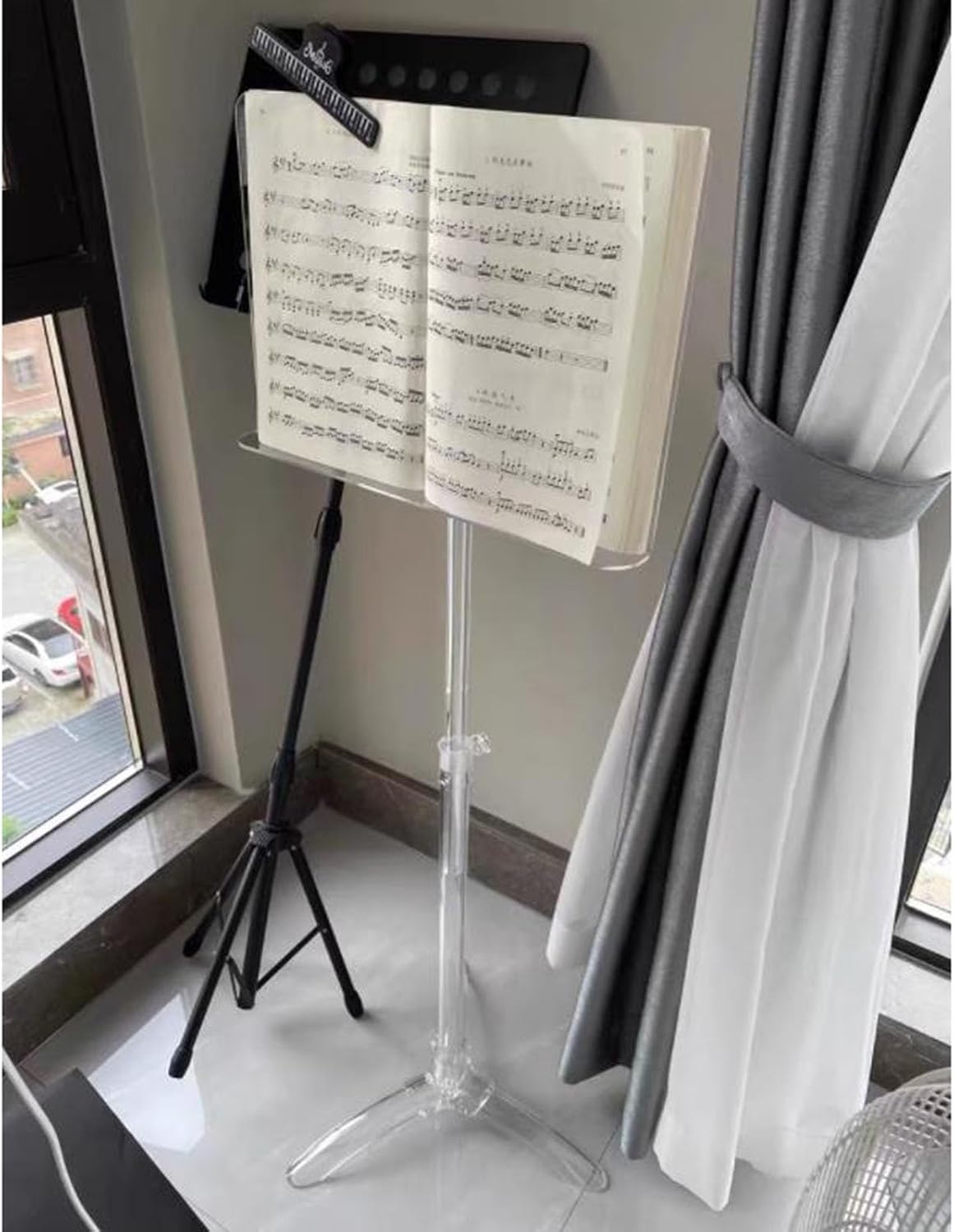 WORDFUN Adjustable Sheet Music Stand, Violin Guitar Music Stand, Acrylic Material, Orchestral Music Stand, 91-141cm Can Be Lifted, for Instrumental Performance, Reading
