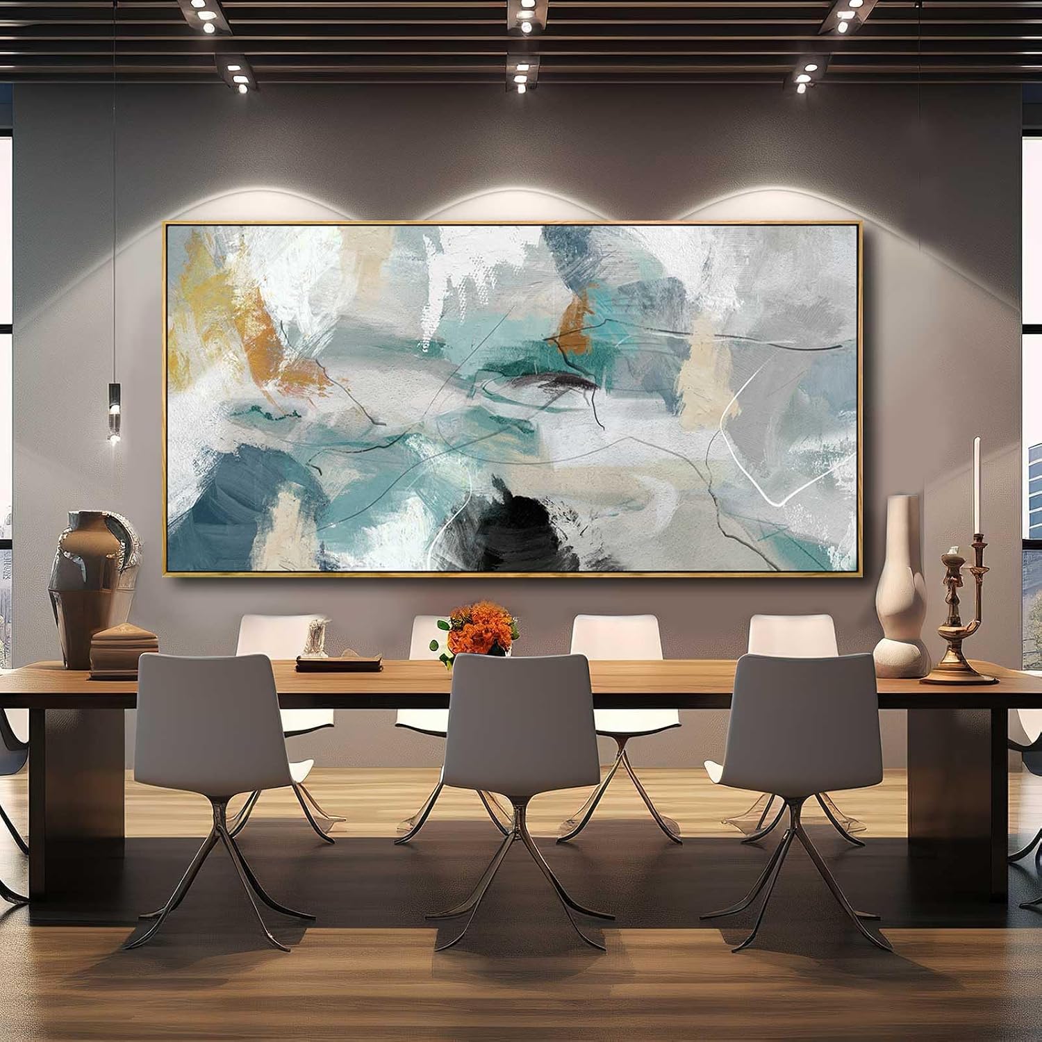 Kureful Large Canvas Wall Art Minimalist Decor Living Room Pictures Grey Wall Decor Hand Painted Artwork for Bedroom Kitchen Hotel Wall Decoration 30x60 Inch