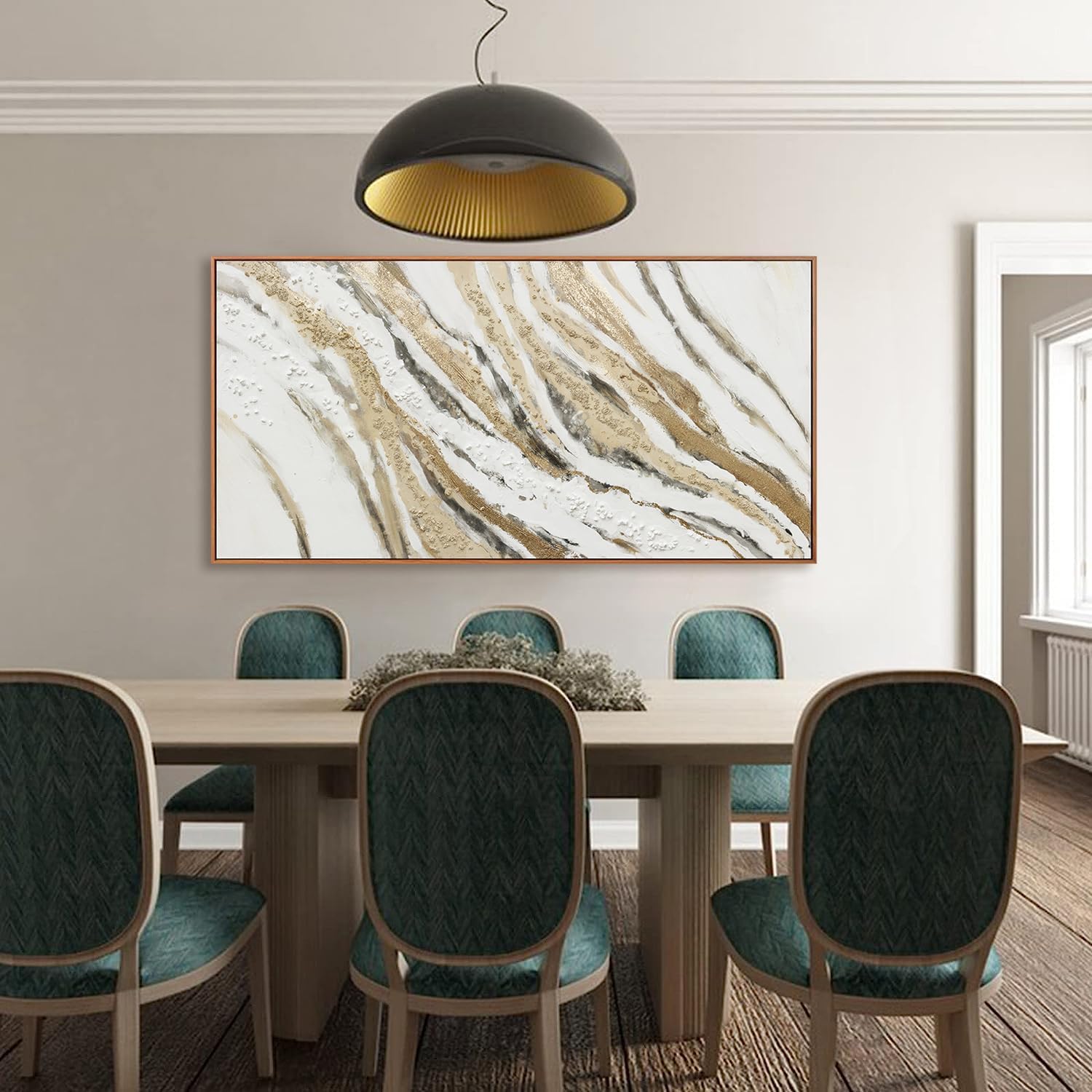 Abstract Wall Art Framed Artwork Abstract Painting With Golden And White Lines Decor Modern Canvas Wall Decor Suitable For Bedroom Apartment Office Dining Room Wall Decor Can Be Hang 24'X48'
