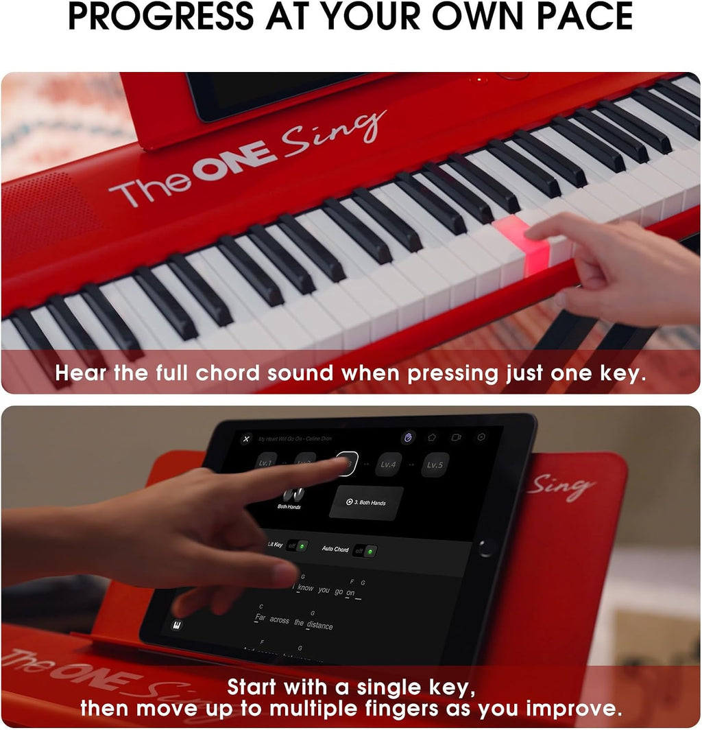 The ONE Keyboard Piano Sing with X Bench, 61 Keys Piano Keyboard For Singing & Practice with Bluetooth, Sheet Music Stand and Huge Library of Songs for Sing-Along