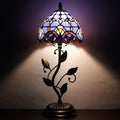 Small Tiffany Lamp Stained Glass Table Lamp Metal Leaf Accent Desk Memory Lamp Sympathy 8X20 Inch (Blue Baroque Style)