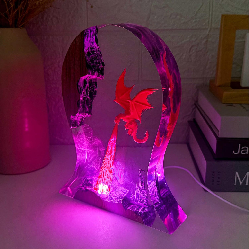 Epoxy Fire Dragon Resin Lamp,Handmade Resin Headset Holder RGB Night Light,Fantasy Decor for Home & Office,Cool Dragon Lovers Collectibles,Unique Birthday Gifts for Him Adults,Men & Gamers (9'x6')
