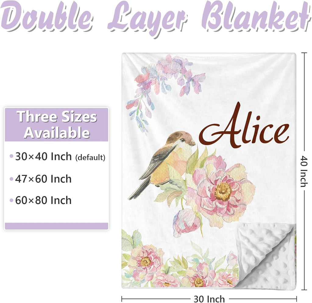 Custom Baby Crib Bedding Set, 5 PCS Personalized Name Baby Crib Sets for Girls Boys, Bird Theme Nursery Bedding Sets for Infant Toddler, Double Layer Flannel Bed Set Customized Gifts