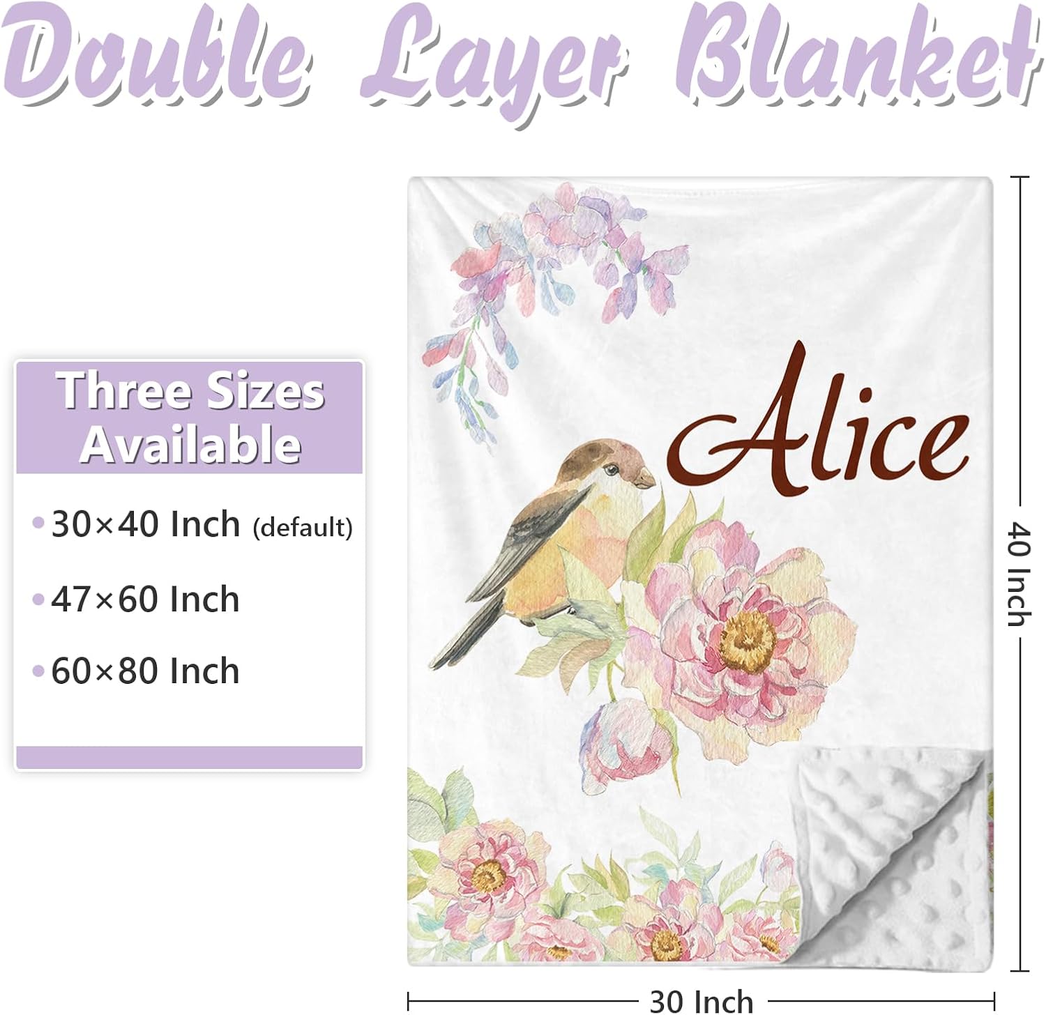 Custom Baby Crib Bedding Set, 5 PCS Personalized Name Baby Crib Sets for Girls Boys, Bird Theme Nursery Bedding Sets for Infant Toddler, Double Layer Flannel Bed Set Customized Gifts