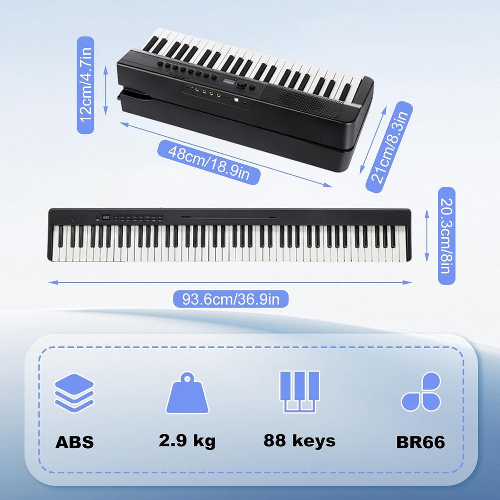 88 Key Digital Keyboard Piano, Foldable Portable Design with 128 Rhythms, Pedal, Sheet Music Stand and Carry Bag for All Skill Levels(Black)