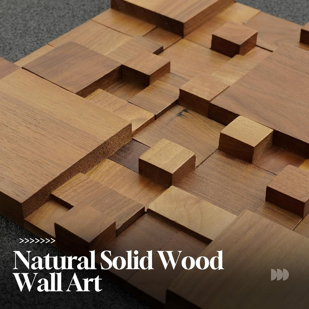 Framed 3D Textured Wood Abstract Wall Art Decor for Living Room, Modern Square Geometric Wooden Artwork for Walls, Minimalist Black Sandstone Wall Decor for Hallway, Kitchen, Bedroom, Office, 20x20
