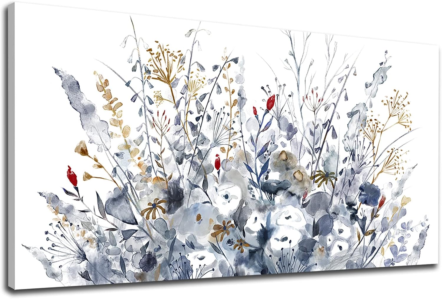 Flowers Canvas Wall Art for Living Room Wall Decor Indigo Floral Canvas Painting Watercolor Plants Pictures Vintage Botanical Flower Canvas Artwork for Bedroom Office Home Wall Decorations 29' x 58'