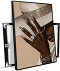 Fashion wall painting Black girl with white hat Canvas painting African poster is a good choice for room decoration Simple art 24x36in Metal blackFramed