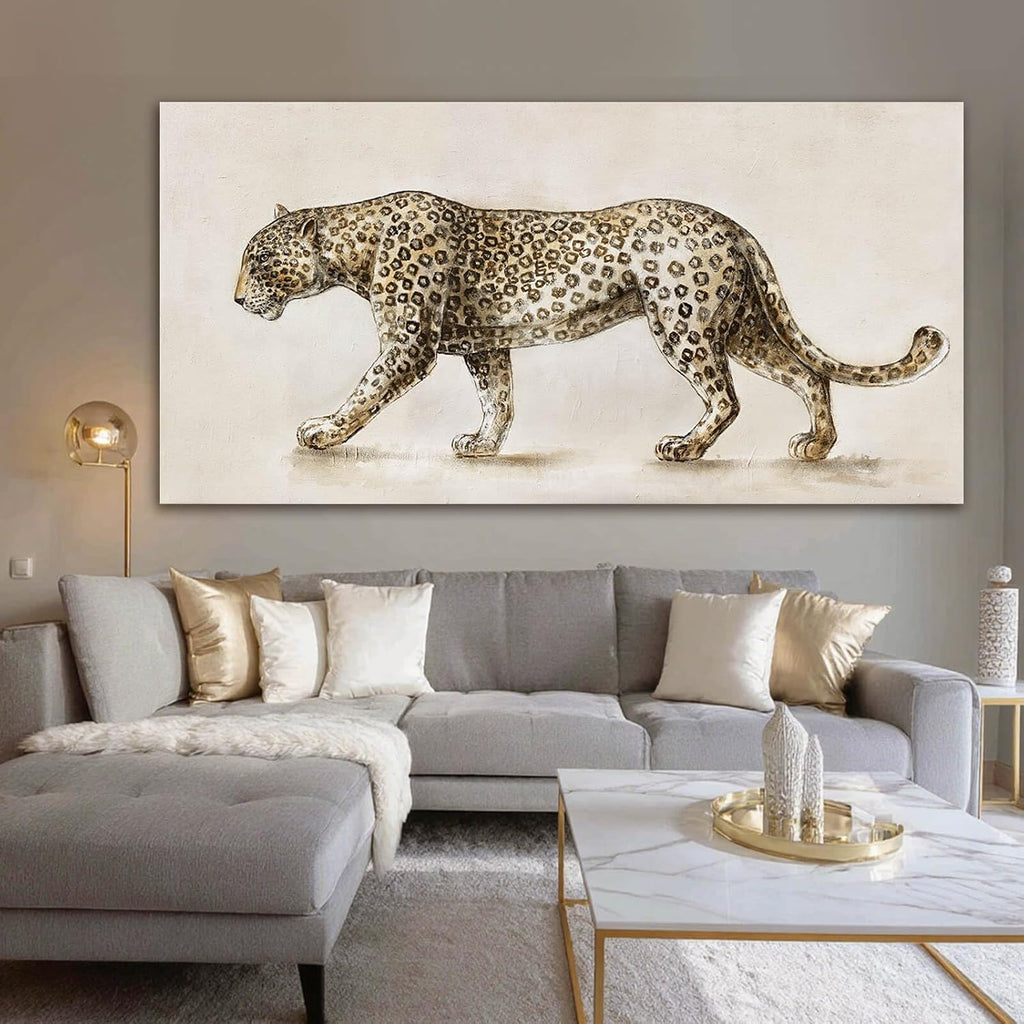 YETHEN WAL Safari Leopard Canvas Wall Art Gray Jungle Animal Canvas Art Neutral Tones Wall Decor for Living Room Bedroom Office Decor 29x58 Inch
